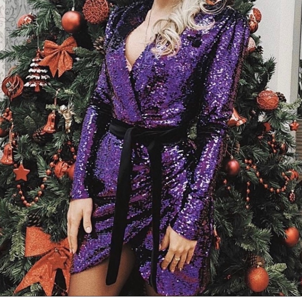 Sequin purple wrap dress